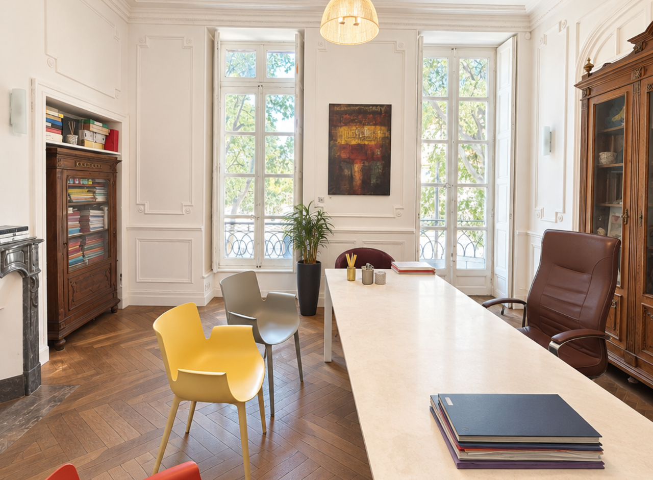 Le bureau de Maître Pinoli, côté fenêtres